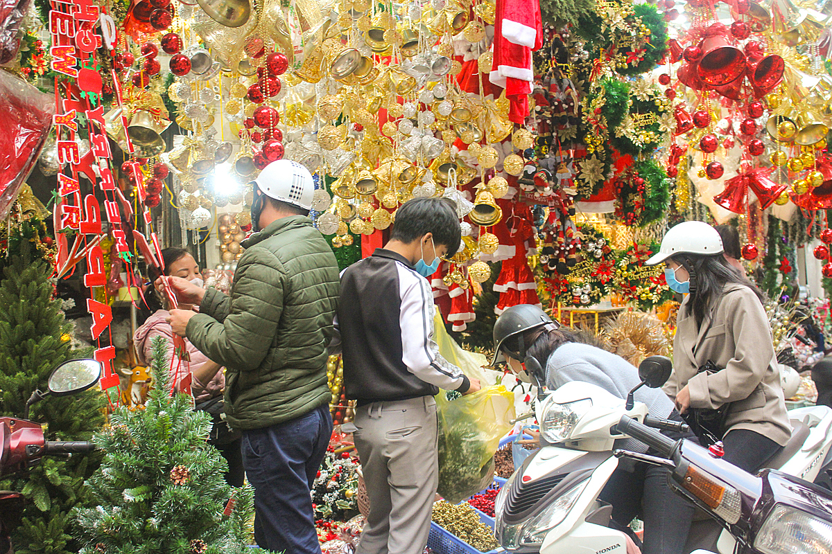 Like every year, fake pine tree is the most chosen item, coming with a variety of designs and sizes. The owner of a store selling fake pine tree on Hang Ma said that small trees costs around VND200,000-500,000 ($8-21.72), while medium-sized pine trees are between VND3-5 million while bigger trees are over VND10 million.