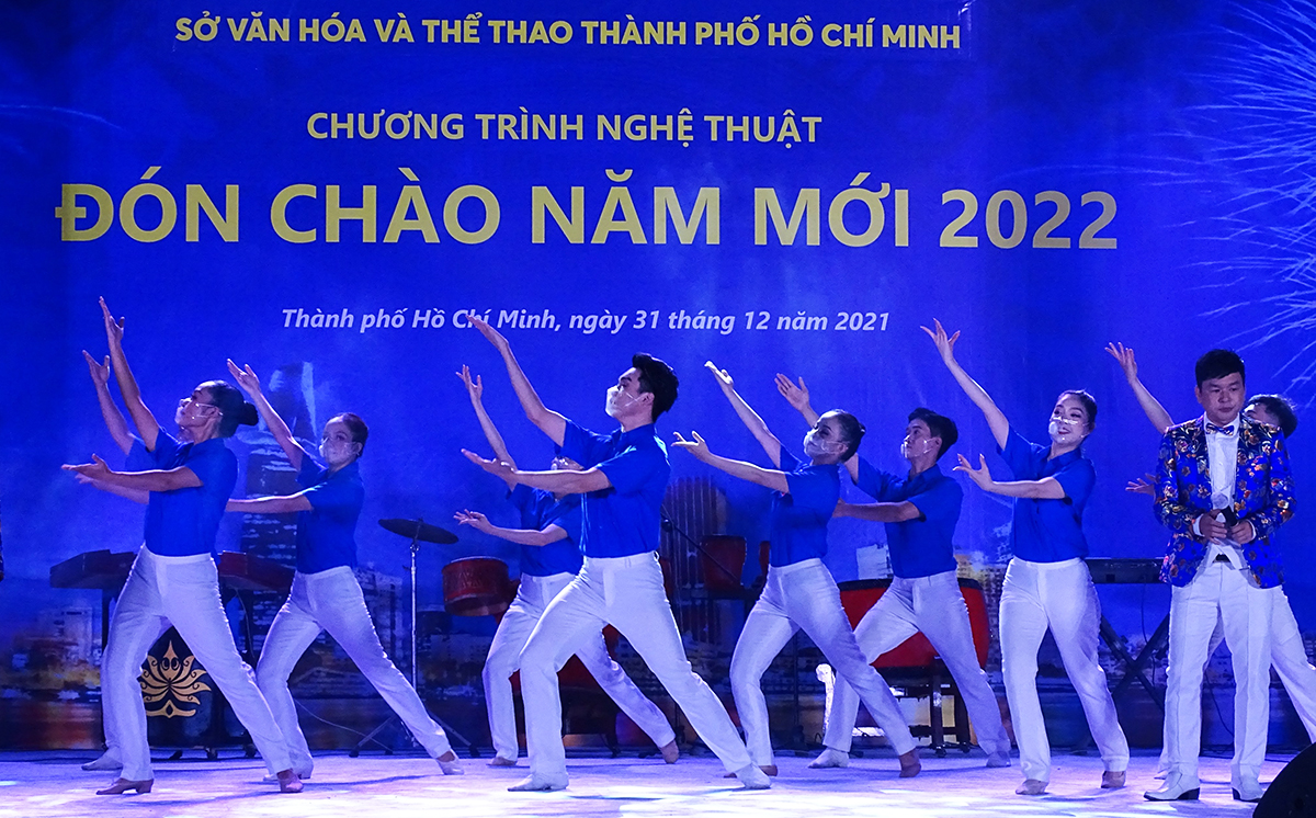 Performers on the stage during a performance to celebrate the New Year in HCMCs Thu Duc City.