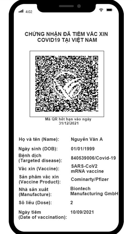 An illustration of how Vietnams Covid-19 vaccine passport is presented on a mobile phone
