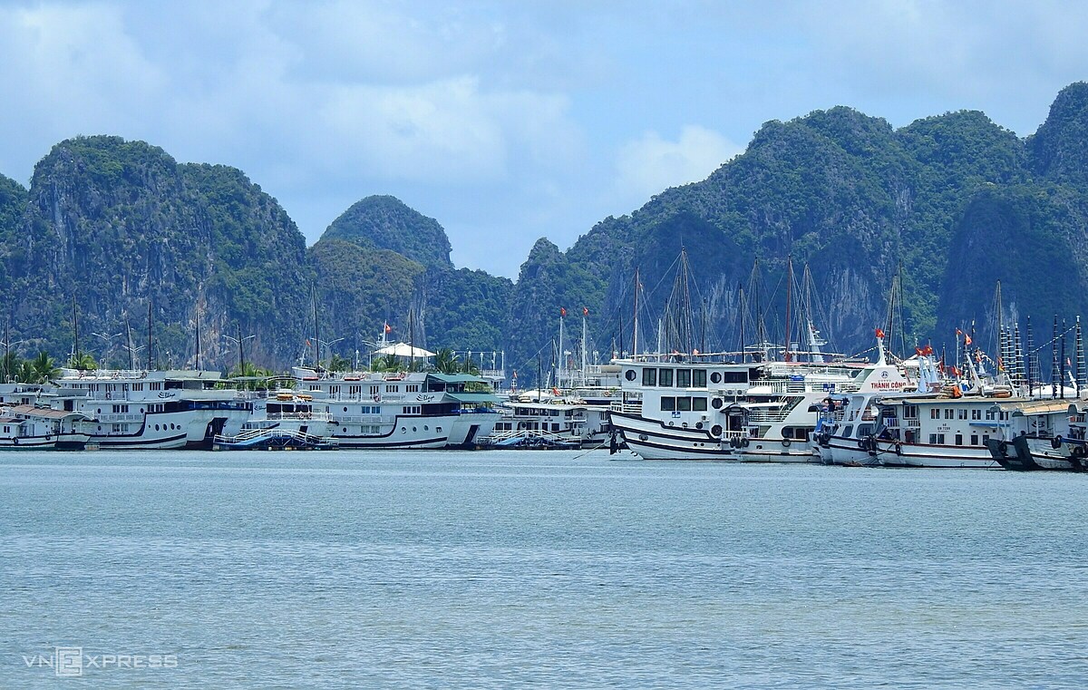 Hundreds of cruise ships in tourist hotspot Ha Long Bay remain anchored due to drop in travel demand, June 2021. Photo by VnExpress/Minh Cuong