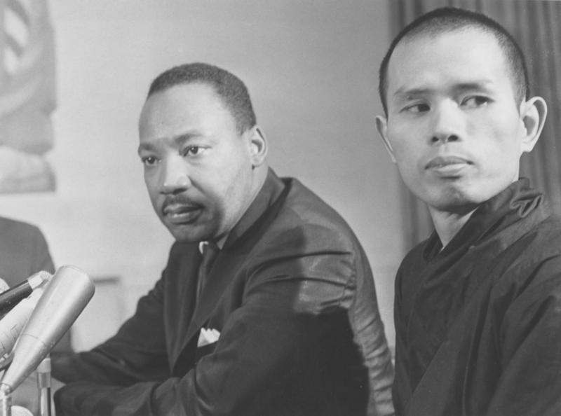 Thich Nhat Hanh (R) meets with Martin Luther King Jr. in 1966. Photo courtesy of Sweeping Zen