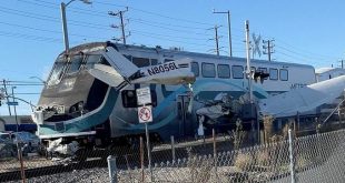 Plane hit by train after crashing on train tracks in California