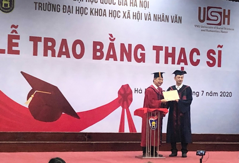Manabu receives his masters degree in Vietnamese Studies in July 2020. Photo courtesy of Manabu