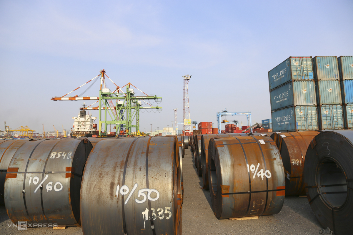 Steel coils stored at Tan Thuan Port in District 7 on Mar. 10. Mai Van Cu, director of Tan Thuan Port JSC, said on some days tractors make 50-60 trips to the port to take delivery of coils and transport them to Binh Duong Province, an industrial hub neighboring HCMC, and to the Mekong Delta.