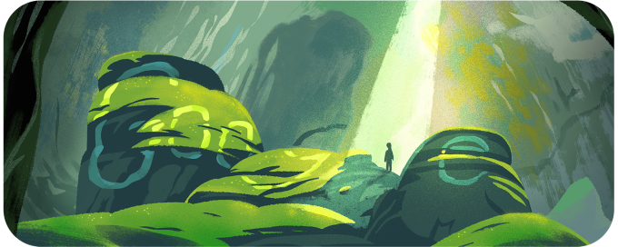 A screenshot from Google Doodle shows the image of a giant sinkhole deep inside Son Doong cave with illuminating sunlight on its homepage on April 14 2022.