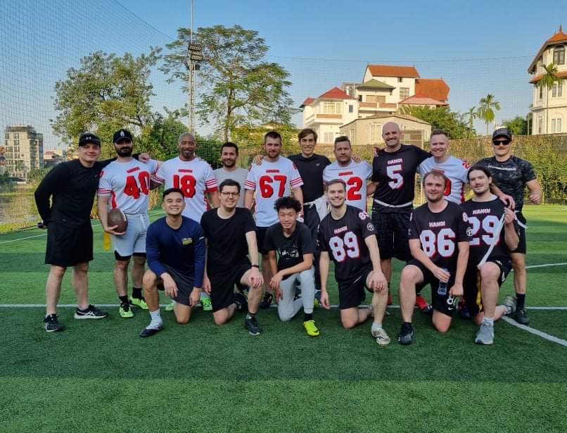 Members of American Flag Football pose for a photo after another enjoyable Saturday session.