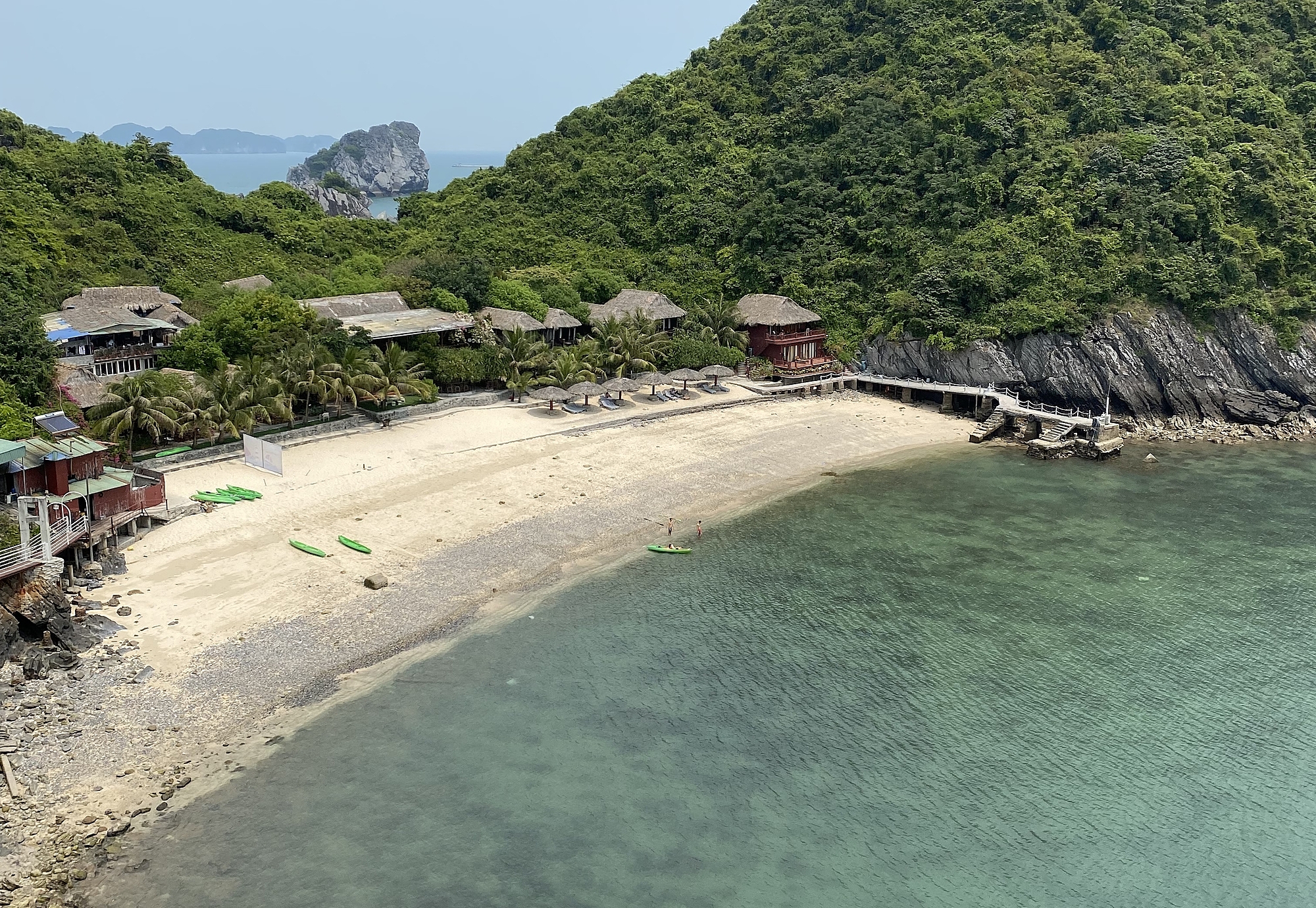 Monkey Island’s private beach with kayaks available to guests. Photo by Darren Barnard
