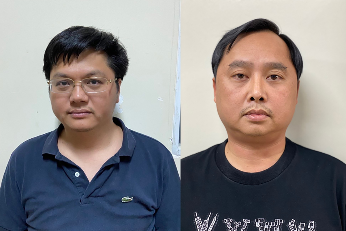 Do Duc Nam (left) and Do Thanh Nhan were arrested Wednesday for allegedly manipulating the stock market. Photo courtesy of the Ministry of Public Security.