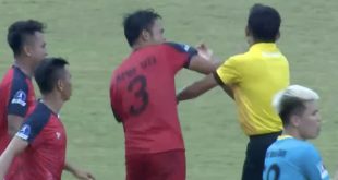 Red carded player punches referee in domestic football match