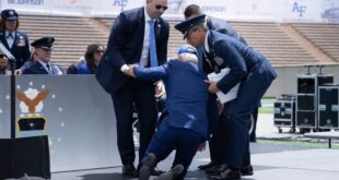 Biden trips and falls during graduation ceremony, recovers quickly