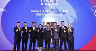 Caption: Mr. Jia Zhengyi, Executive Director, Chairman of the Board and CEO of WellCell (4th from right), Mr. Kang Hong, Deputy Secretary-General of Zhuhai Municipal People's Government (3rd from right). Mr. Cong Bin, Executive Director (2nd from left), Mr. Lin Qihao, Non-executive Director (3rd from left), Mr. Yu Tao, Vice General Manager (2nd from right), Ms. Chen Shenmao, Vice General Manager and Financial Controller (4th from left), joint sponsors Mr. Derek Chan of Halcyon Capital (1st from right) and Mr. Thomas Yu, Managing Director of Eddid Capital (1st from left), attended the listing ceremony.