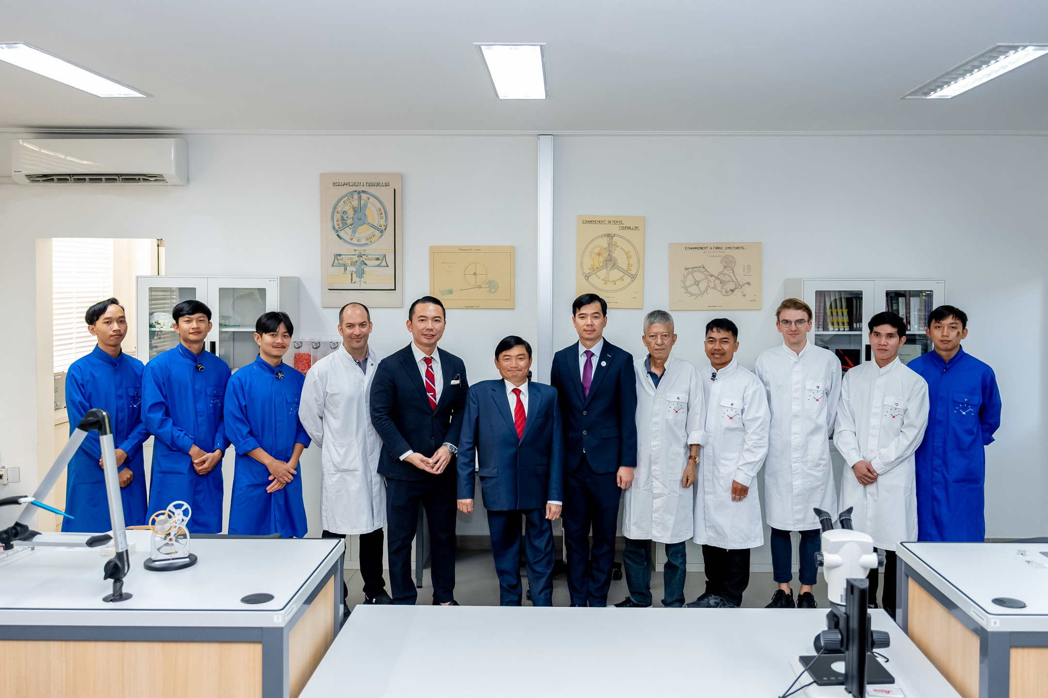 H.E. Heng Sour, Minister of Labour and Vocational Training, explored the curriculum at Prince Horology, which imparts the art of Swiss watchmaking techniques to Cambodian students.